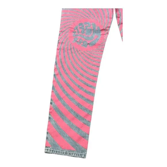 MSFTSrep Jaden Smith Straight Leg Logo Print Jeans Blue Pink Swirl Size 28 - Picture 10 of 13